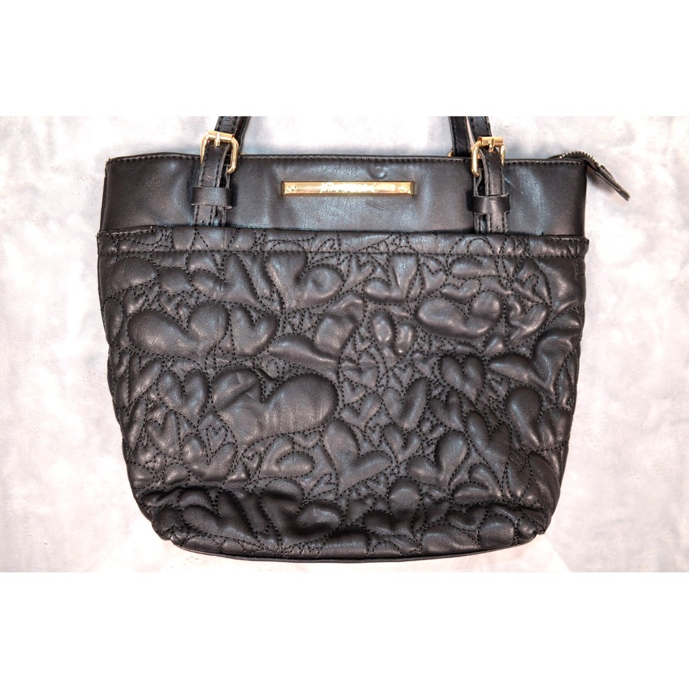 Betsey Johnson Purse Quilted Front Black‎ Heart Double Straps Adjustable